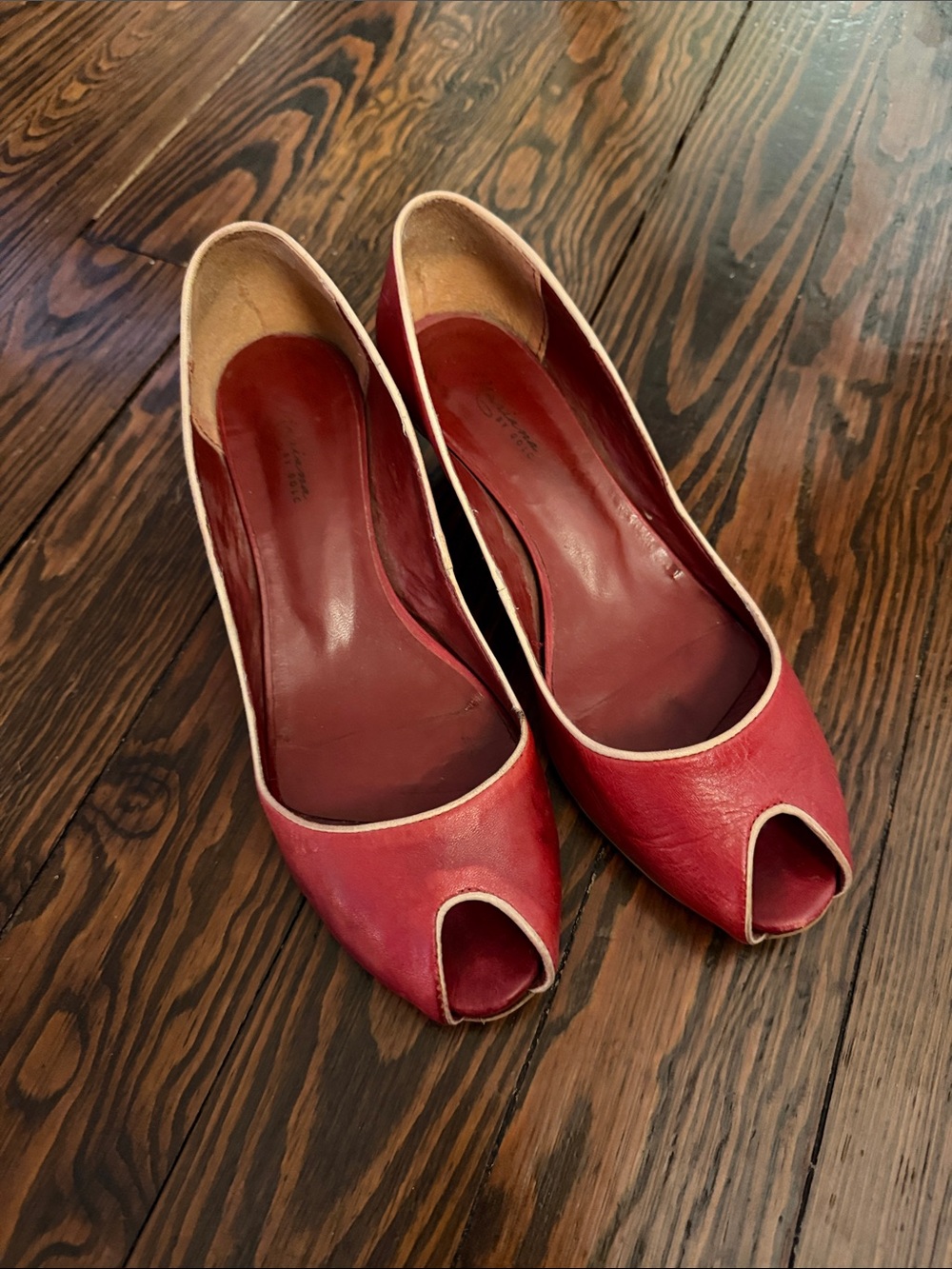 Mariana Red Peep-Toe Heels with Cream Trim